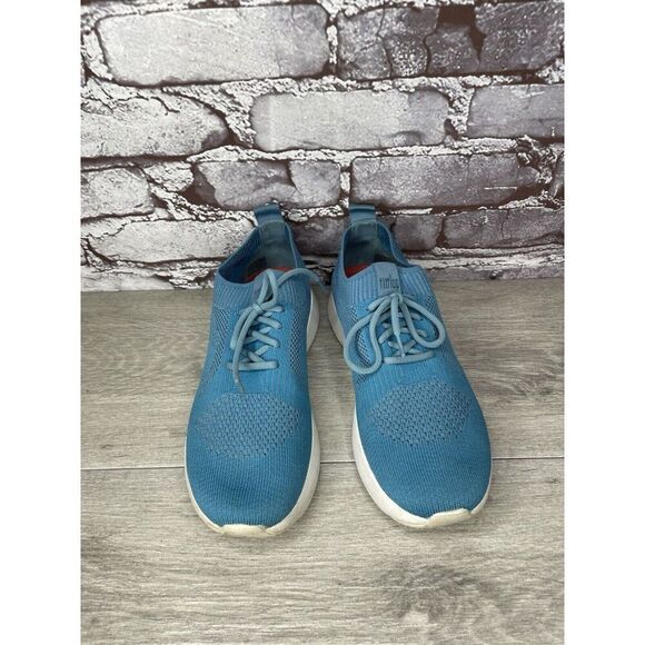 FITFLOP UBERKNIT Teal Blue Stretch Knit Mesh Wedge Sneakers Loafers Women 37EU/6 - Picture 1 of 16